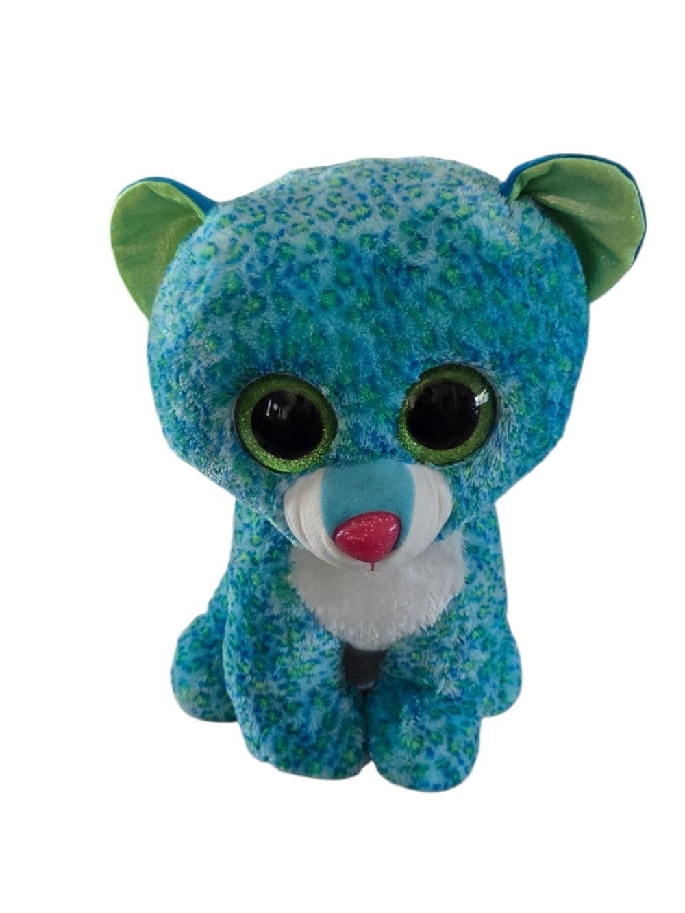 TY Beanie Boos Leona Leopard 16" Large Plush Blue Green Glitter Eyes 2016